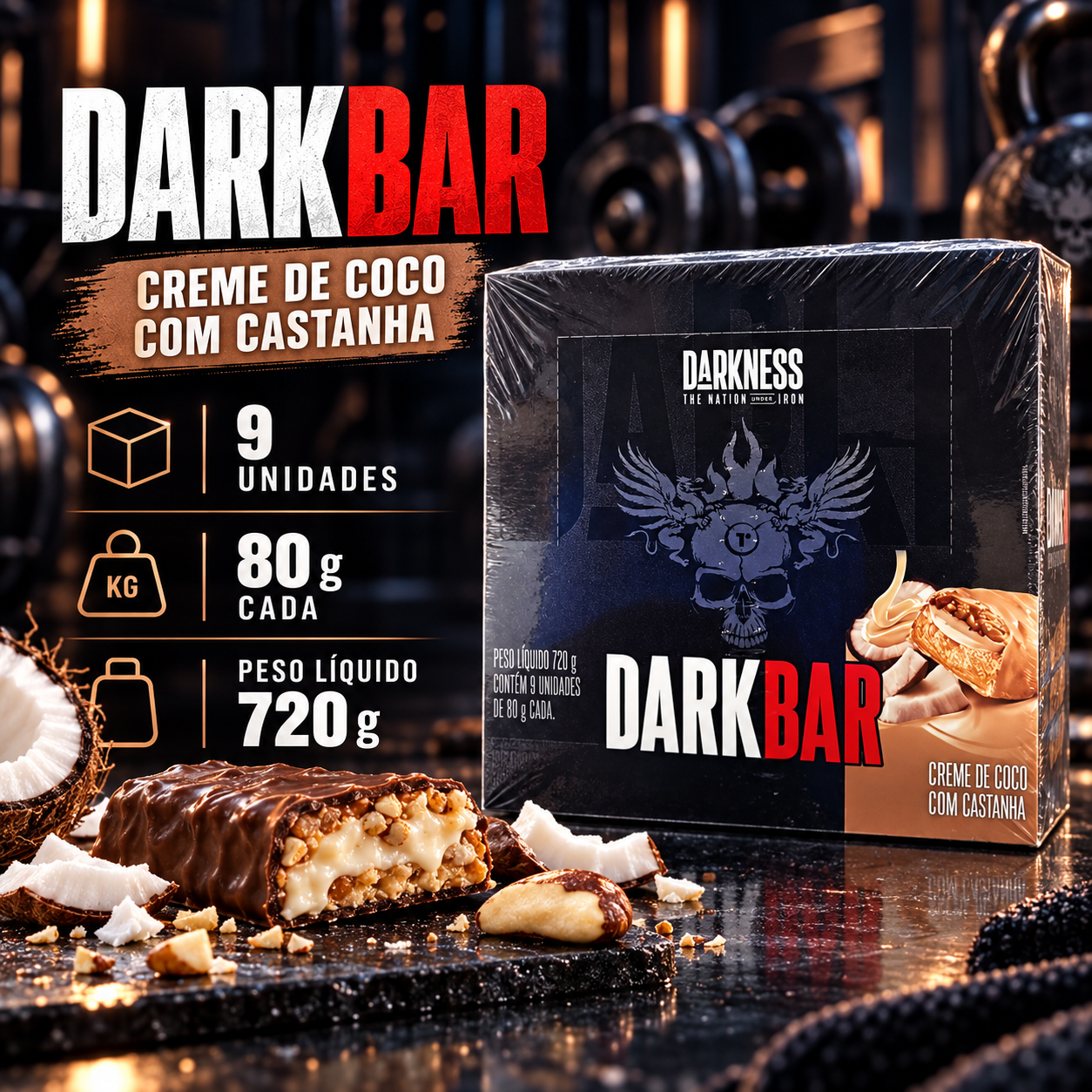 Dark Bar Creme de Coco com Castanha – Caixa com 9 unidades