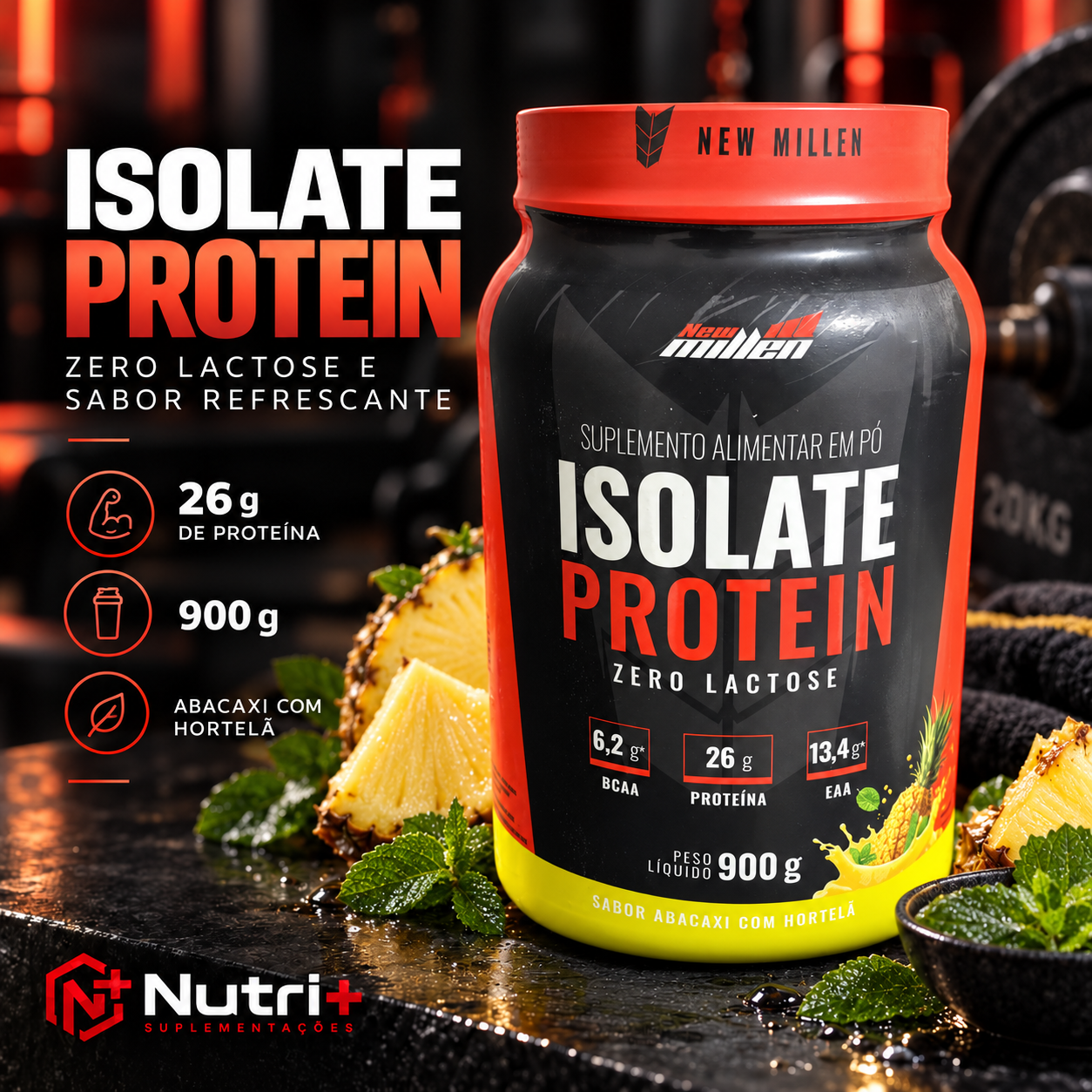 Isolate Protein New Millen 900g – Abacaxi com Hortelã
