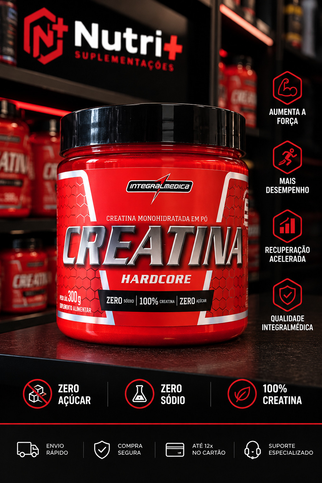 Creatina Hardcore 100% Pura 300g – Integralmédica