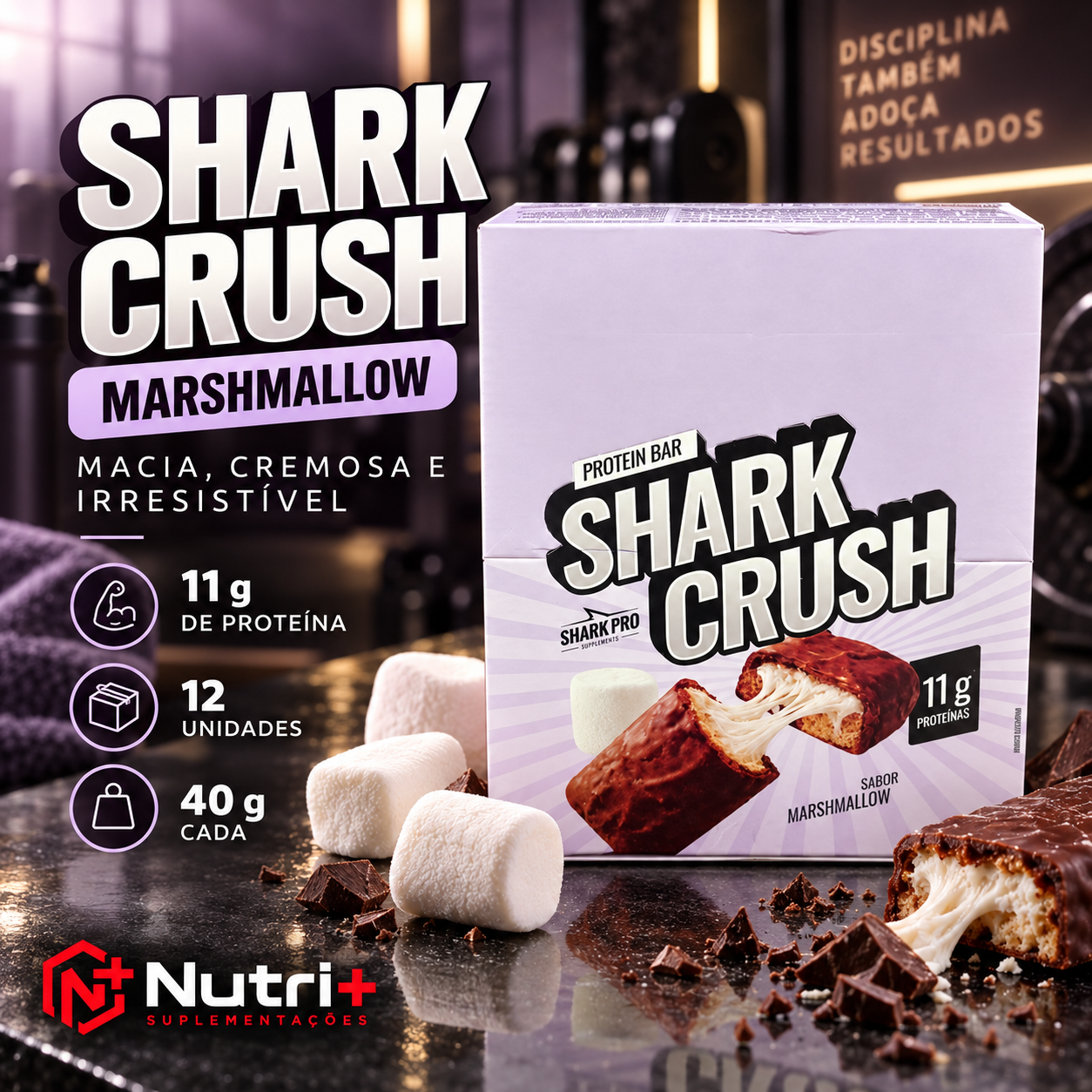 Shark Crush Protein Bar – Marshmallow – Display com 12 unidades